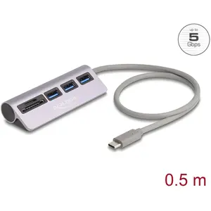 Delock 3 Port USB 5 Gbps Hub inklusive SD und Micro SD Card (USB-C, 3 Ports), Dockingstation + USB Hub, Grau günstig