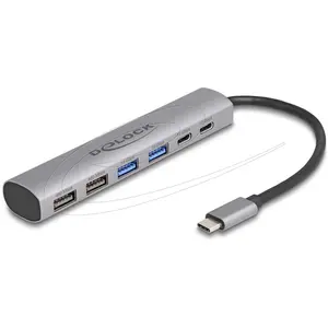 DeLOCK 6 Port USB Hub mit 4 x USB Typ-A Buchse und 2 x USB Type-C Buch...