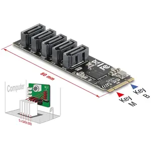 Delock M.2 2280 Key B+M Kontroller zu 5 x SATA (SATA), Interne Kabel (PC)