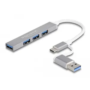 Delock 4 Port Slim USB Hub mit USB Type-C  oder USB Typ-A zu 3 x USB 2...