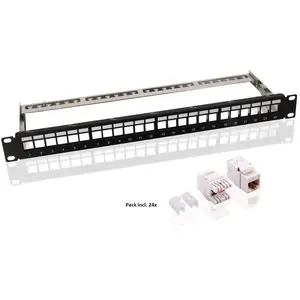 Goobay 19-Zoll (48,3 cm) Keystone Patch Panel Leergehäuse Set (1 HE), inklusive 24x CAT 6 UTP Module günstig
