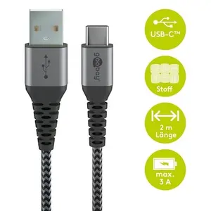 Goobay USB-C auf USB-A mit Metallsteckern, grau, 2m