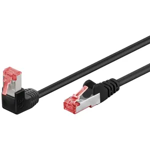Goobay CAT 6 Patchkabel 1x 90° gewinkelt, S/FTP (PiMF), Schwarz, 1m