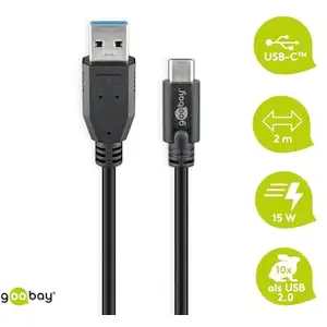 Goobay USB 3.0-Stecker (Typ A) > USB 3.1-Stecker (Typ C) [2m schwarz]