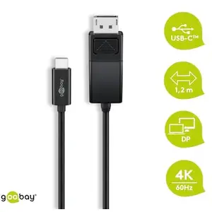 Goobay USB-C auf DisplayPort Kabel, Schwarz 4k@60Hz, 1,20 m