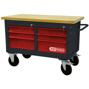 KS Tools, Werkbank + Arbeitsbock, Fahrbare Werkbank mit 6 Schubladen (120 cm, 60 cm)