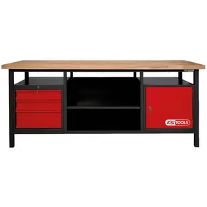 KS Tools, Werkbank + Arbeitsbock, XXL-Werkbank mit 3 Schubladen und 1 Tür (200 cm, 68 cm)