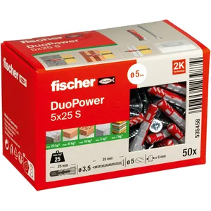 fischer DuoPower 5x25 S Dübel mit Schrauben 5 x 25 mm, 50 Stück günstig