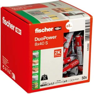 fischer DuoPower 8x40 S Dübel mit Schrauben 8 x 40 mm, 50 Stück günstig