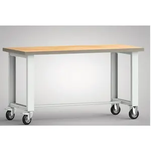 KLW, Werkbank + Arbeitsbock, Werkbank B1500xT700xH840mm Buche Multiplex lichtgrau, RAL 7035 Bock-u.Lenkrollen, Vollgummi Ø 125 mm (72 cm, 153 cm)