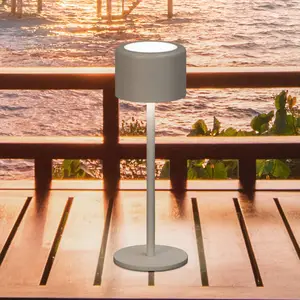 LED-Akku-Tischlampe Juna, grau-braun Höhe 25 cm Metall, IP54