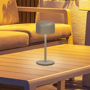 LED-Akku-Tischlampe Finley grau-braun Höhe 22 cm Metall IP54