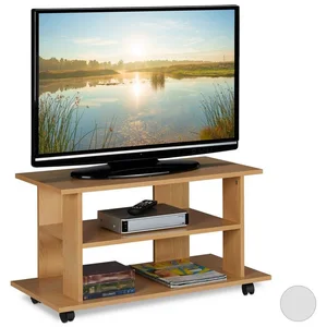 relaxdays TV-Regal TV Board fahrbar, 1-tlg., Holzoptik günstig