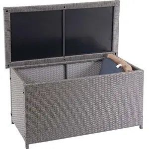 Mendler Poly-Rattan Kissenbox HWC-D88, Gartentruhe Auflagenbox Truhe - Basic grau, 51x115x59cm 250l günstig
