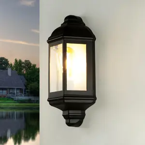 Licht-Erlebnisse Außenwandleuchte IP44 E27 Schwarz Glas Aluminium Mari...