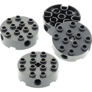 4x Lego Rund Stein 4x4x1 neu-dunkel grau 4 Pin Löcher Achs Loch 421109...