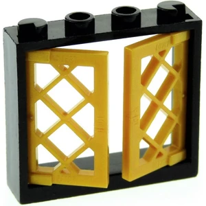 1x Lego Fenster Rahmen 1x4x3 schwarz 2 Flügel Gitter 1x2x3 gold dick 6...