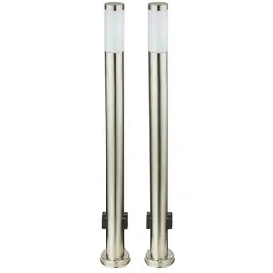 2er Set Stehlampe, 2x Steckdose, Edelstahl, H 110 cm