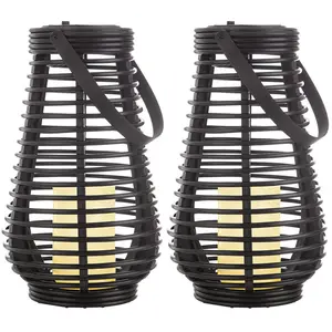 2x LED Solarlampe, Feuer-Effekt, Henkel, schwarz, H 26 cm