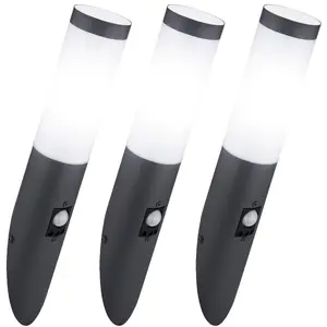 3er Set Wandleuchte, Edelstahl, anthrazit, Sensor, H 41 cm