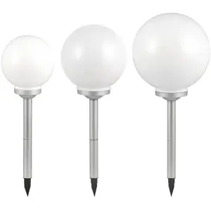 3er Set LED Solar Kugelleuchten weiß, Erdspieß
