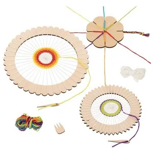 goki Kreativset Rundwebrahmen und Knüpfblume Bastelset, 6 teilig, aus Holz, Webspiel