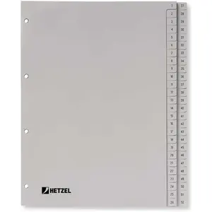 Rexel, Ordner Zubehör, HETZEL Kunststoff-Register, Zahlen, A4, 1-52, PP, grau 52-teilig, 0,11 mm, Lochung: 80-80-80 mm günstig