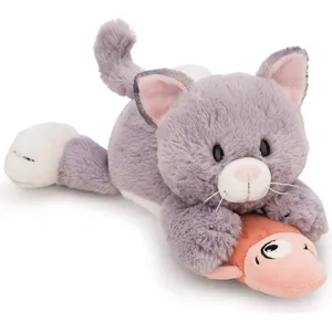 Nici Kuscheltier Katze grau mit Fisch liegend 30 cm Plüschkatze