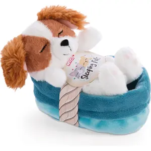 NICI Kuscheltier Welpe Cockerspaniel 12cm im blau-türkisen Körbchen