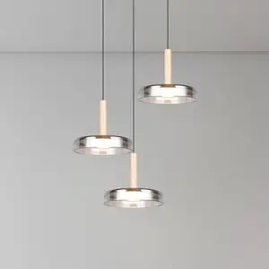 LED-Hängelampe Celeste, chrom/holz, Ø 35 cm 3-flg. Glas dim günstig