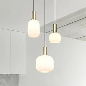 Pendelleuchte Diva, 3-fl., messingfarben, opal, Glas, Metall günstig