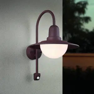 Sensor-Außenwandlampe NORMAN, rost, Ø 30 cm Metall/Glas IP44