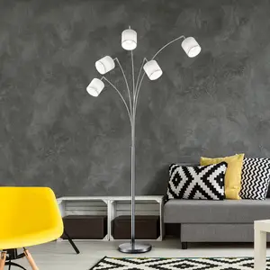 Stehlampe Tommy, nickel/weiß, Höhe 200 cm, 5-flg., Stoff günstig