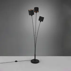 Reality Stehlampe Tommy, schwarz/gold, Höhe 150 cm, 3-flg. Stoff günstig