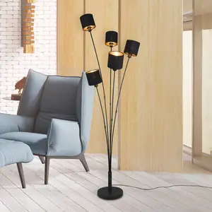 Stehlampe Tommy, schwarz/gold, Höhe 163 cm, 5-flg. Stoff günstig
