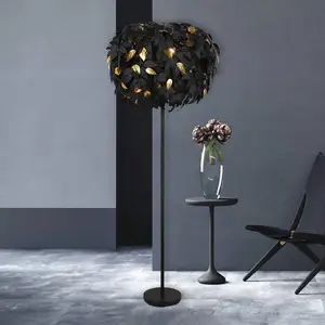 Reality Stehlampe Leavy, schwarz/gold, Höhe 180 cm, Kunststoff günstig