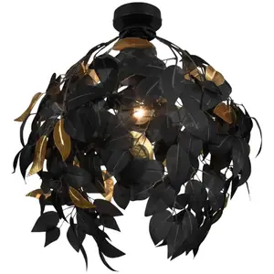 Reality Deckenlampe Leavy, Ø 38 cm, schwarz/gold, Kunststoff günstig