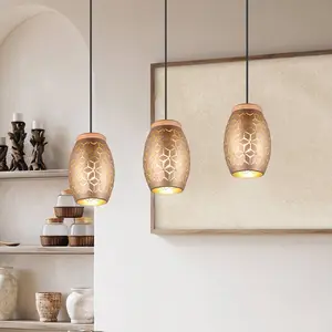 Reality Hängelampe Bidar, Länge 71 cm, kaffeebraun, 3-flg., Metall günstig