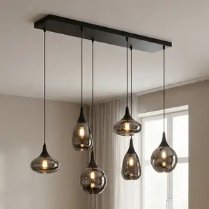 Hängeleuchte Lumina, 6-flammig, schwarz/chrom, Glas günstig