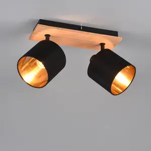 Reality Deckenstrahler Tommy, holz/schwarz/gold, Länge 30 cm, 2-flg. günstig