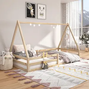 Idimex Hausbett SILA aus massiver Kiefer, schönes Montessori Bett in 90 x 190 cm, stabiles Kinderbett mit Rausfallschutz und Dach in naturfarben günstig