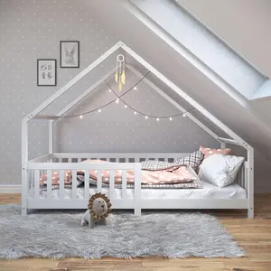 Idimex Hausbett CORA 90x200 cm, Weiß - Kinderbett mit Rausfallschutz a... günstig