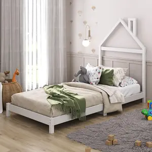 Idimex Einzelbett LIZ in Haus-Optik, 90 x 190 cm, weiß   Kinderbett aus Holz, Montessori Design, stabiler Rahmen, für Kinderzimmer geeignet, lackierte Oberfläche, [max. Belastbarkeit: 100 kg] günstig