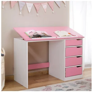 IDIMEX Kinderschreibtisch EMMA, Schreibtisch mit Schubladen, neigbare Tischplatte aus massivholz rosa günstig