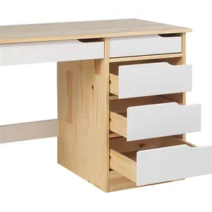 Idimex Schreibtisch HUGO aus massiver Kiefer in natur/weiß, schöner Schülerschreibtisch mit 5 Schubladen, praktischer Bürotisch mit Querstrebe für Stabilität günstig