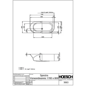 Hoesch, Badewanne, Vorwand-Badewanne SPECTRA halbrund 1700x800x480mm we (250 l, 170 cm, 80 cm) günstig