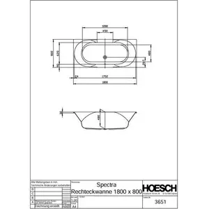 Hoesch, Badewanne, Badewanne SPECTRA 1800x800x480mm we (170 l) günstig