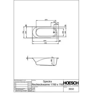 Hoesch, Badewanne, Badewanne SPECTRA 1700x750x480mm we (150 l, 170 cm, 75 cm) günstig