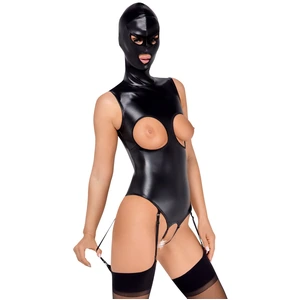Body ouvert mit angenähter Kopfmaske und abnehmbaren Strapsen
