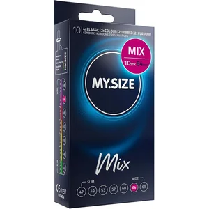 MY.SIZE Kondome Mix, gemischte Kondome in individueller Passform, blaue, rote mit Erdbeeraroma, gerippt, classic günstig